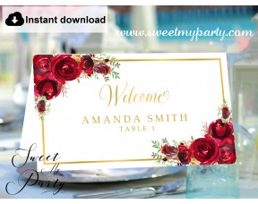 Red Roses Escort Cards template, Red Roses Place Cards template, (016)